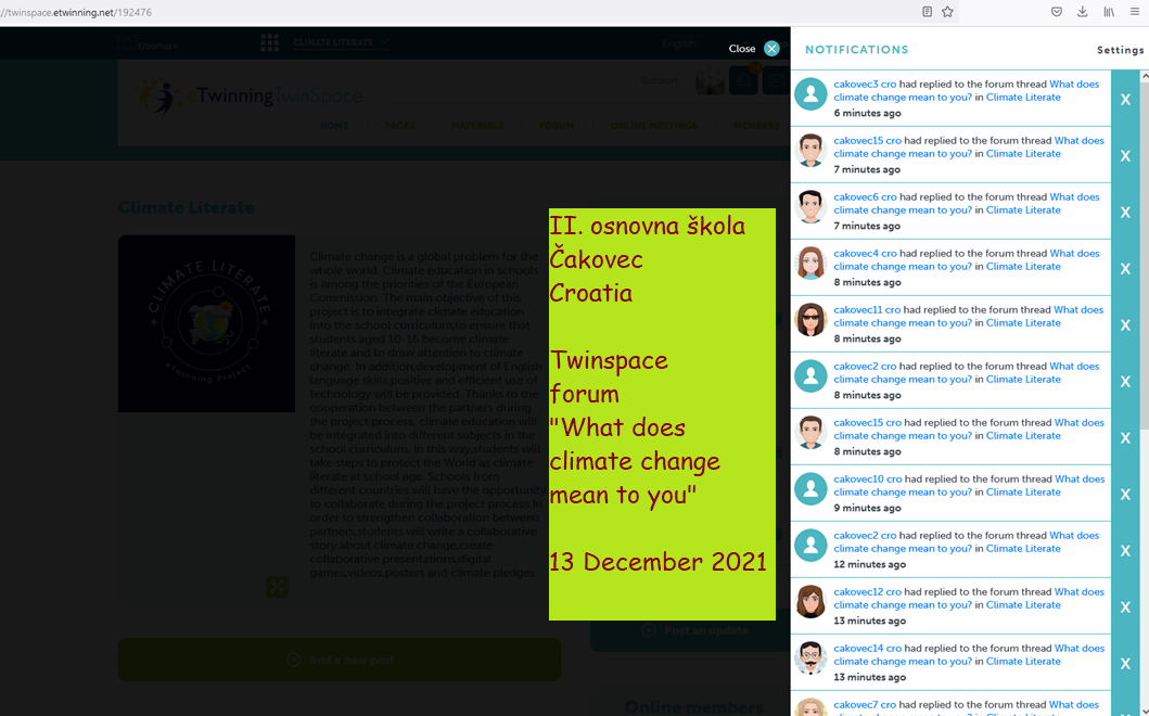 eTwinning projekt Climate Literate - TwinSpace forum